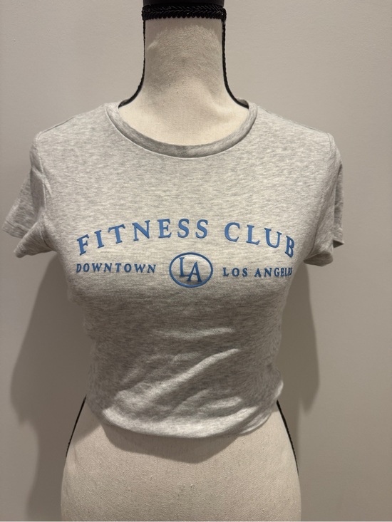 Garage Tops - Garage Gray Crop Tee with Blue Fitness Club Graphic